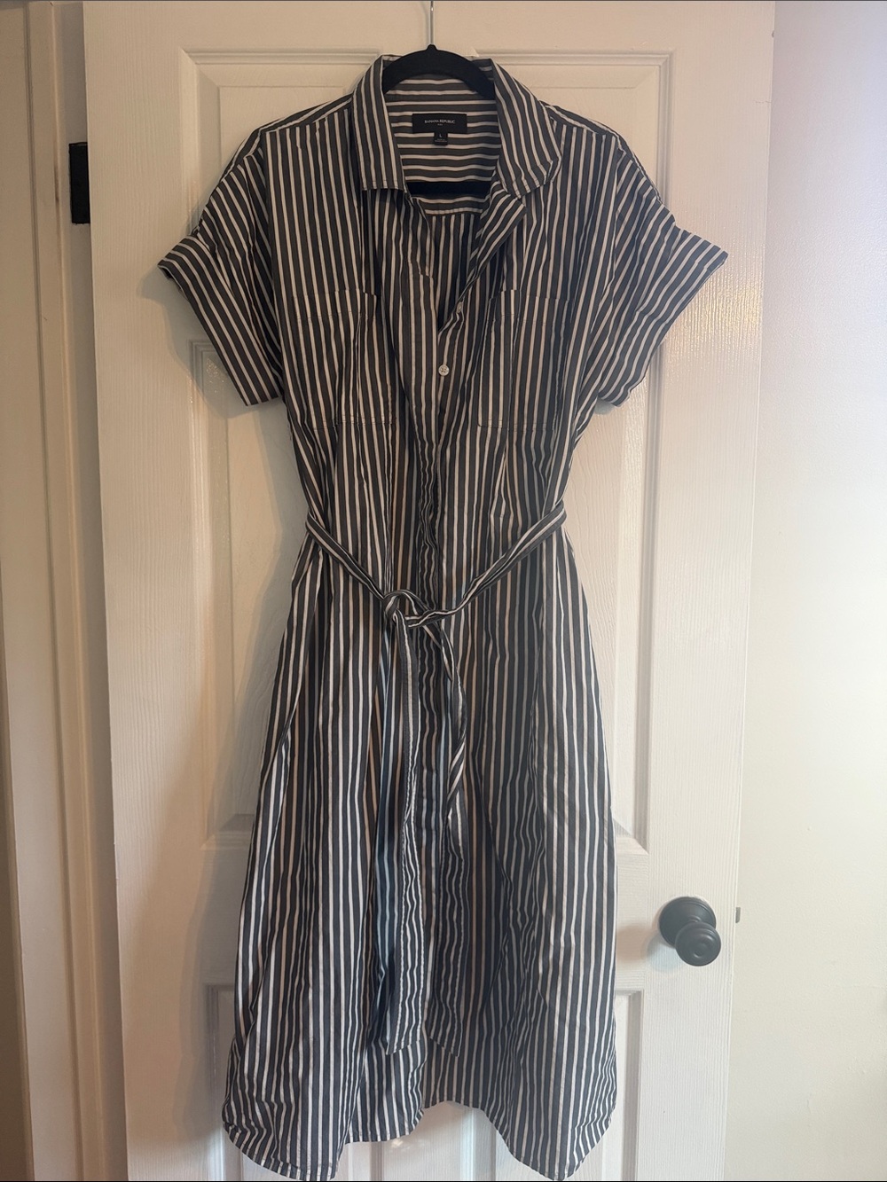 Banana Republic Blue & White Striped Midi Shirt Dress